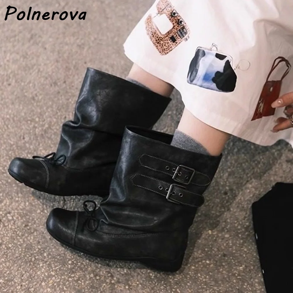 Buckle Belt Retro Sewing Boots Round Toe Wedges Butterfly Knot Black Leather Ankle Boots Women's Concise Lovely Solid Shoes
Buckle Belt Retro Sewing Boots Round Toe Wedges Butterfly Knot Black Leather Ankle Boots Women's Concise Lovely Solid Shoes