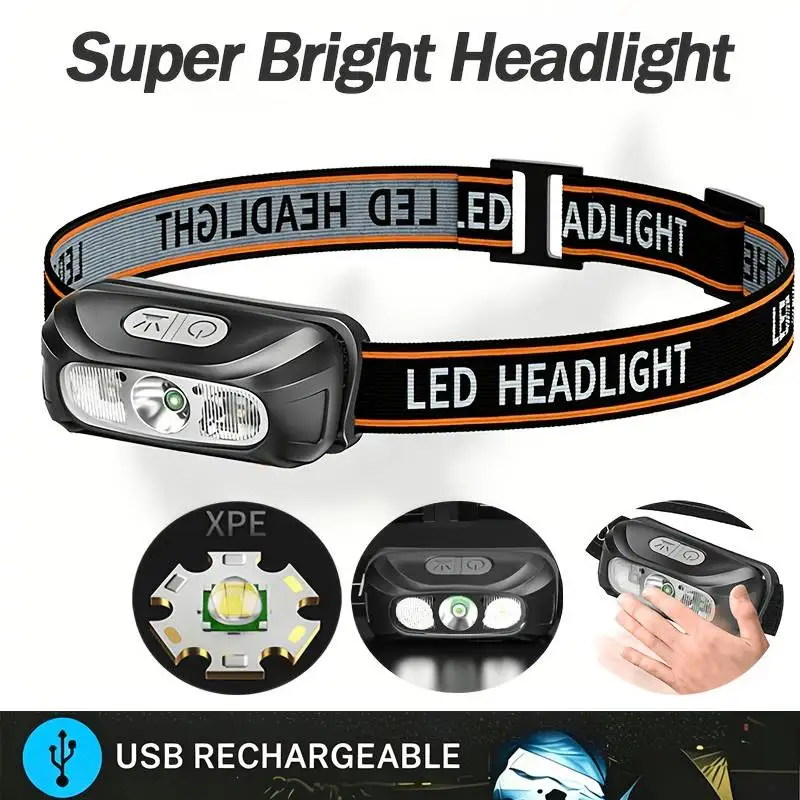 Strong Light Headlamp Portable LED Sensor Headlight USB Rechargeable Head Flashlight Outdoor Camping Fishing Emergency Lantern
Strong Light Headlamp Portable LED Sensor Headlight USB Rechargeable Head Flashlight Outdoor Camping Fishing Emergency Lantern