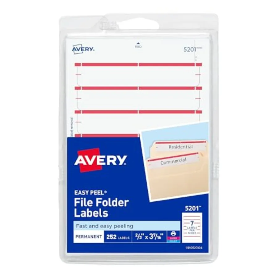 05201 Print or Write File Folder Labels, 1/3 Cut, Dark Red Bar, 252/Pack
05201 Print or Write File Folder Labels, 1/3 Cut, Dark Red Bar, 252/Pack