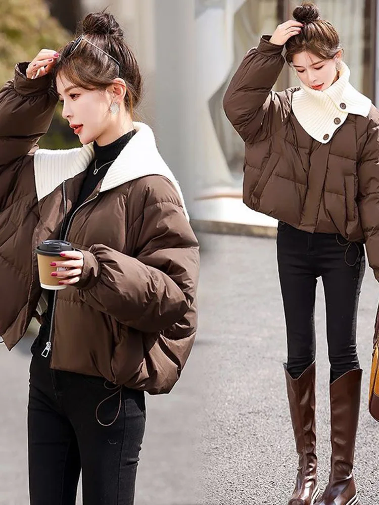 2025 New Winter Women Knitted Collar Spliced Puffer Coat Female Short Loose Thicke Warm Outwear White Duck Down Jacket
2025 New Winter Women Knitted Collar Spliced Puffer Coat Female Short Loose Thicke Warm Outwear White Duck Down Jacket