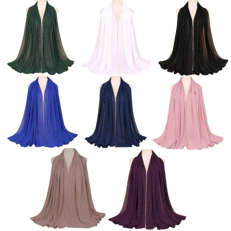 Women Soft Chiffon Long Scarf 168x66cm Fashion Shawl Muslims Hijab Head Wrap Scarves Rhinestones Decorative Edge
Women Soft Chiffon Long Scarf 168x66cm Fashion Shawl Muslims Hijab Head Wrap Scarves Rhinestones Decorative Edge