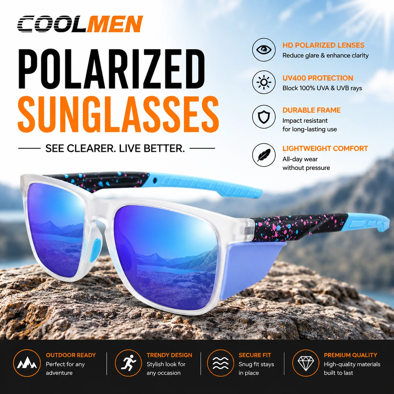 COOLMEN Outdoor Fishing Polarized Sunglasses UV400 PC Frame for Men Women Cycling Hiking Running Sports Anti Reflective Eyewear
COOLMEN Outdoor Fishing Polarized Sunglasses UV400 PC Frame for Men Women Cycling Hiking Running Sports Anti Reflective Eyewear
