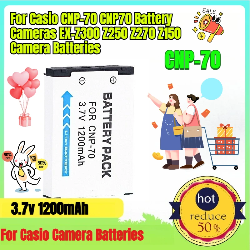 3.7v 1200mAh for Casio CNP-70 CNP70 Battery Cameras EX-Z300 Z250 Z270 Z150 Camera Batteries
3.7v 1200mAh for Casio CNP-70 CNP70 Battery Cameras EX-Z300 Z250 Z270 Z150 Camera Batteries