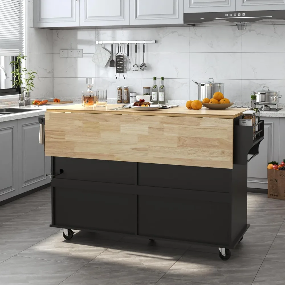 59 Kitchen Cart with Wood Top and Drop Leaf Breakfast Bar, Rolling Mobile Kitchen Island Table on Wheels with Drawer and Storage
59 Kitchen Cart with Wood Top and Drop Leaf Breakfast Bar, Rolling Mobile Kitchen Island Table on Wheels with Drawer and Storage