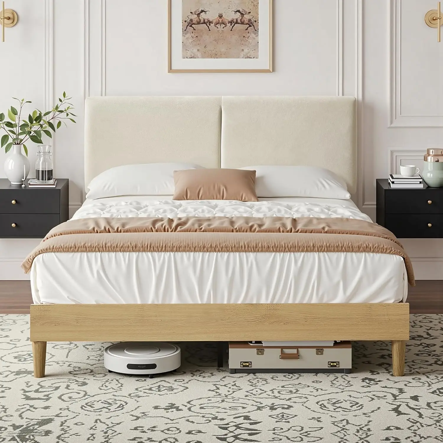 Queen Size Bed Frame Upholstered Platform Beds with Height-Adjustable Cotton and Linen Headboard, Heavy Duty Wood Slats,
Queen Size Bed Frame Upholstered Platform Beds with Height-Adjustable Cotton and Linen Headboard, Heavy Duty Wood Slats,
