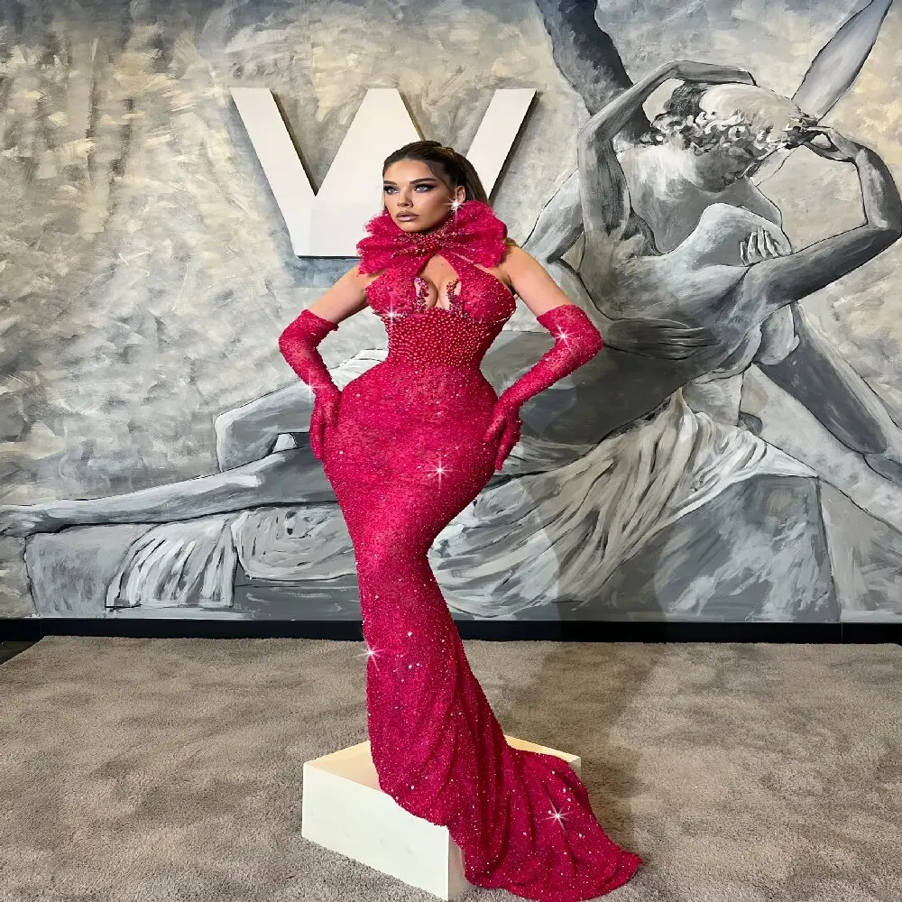 Christmas Party Long Gown Fashion Beading Diamond-encrusted Sequins With Sleeve Glove and Elegant Rose Red Bow Decoration Dress
Christmas Party Long Gown Fashion Beading Diamond-encrusted Sequins With Sleeve Glove and Elegant Rose Red Bow Decoration Dress