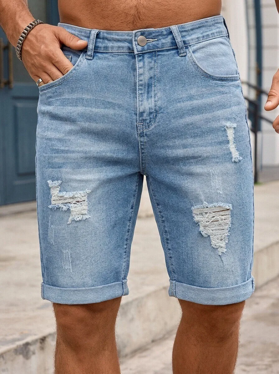 Men's Summer Light Blue Ripped Denim Shorts, Casual Distressed Washed Straight Fit Jean Shorts
Men's Summer Light Blue Ripped Denim Shorts, Casual Distressed Washed Straight Fit Jean Shorts
