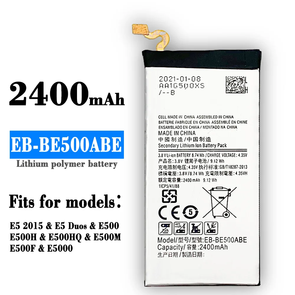 EB-BE500ABE сменный аккумулятор 2400 мАч для Samsung Galaxy E5 E500 E500H E500F SM-E500 батареи для телефона + Инструменты
EB-BE500ABE сменный аккумулятор 2400 мАч для Samsung Galaxy E5 E500 E500H E500F SM-E500 батареи для телефона + Инструменты