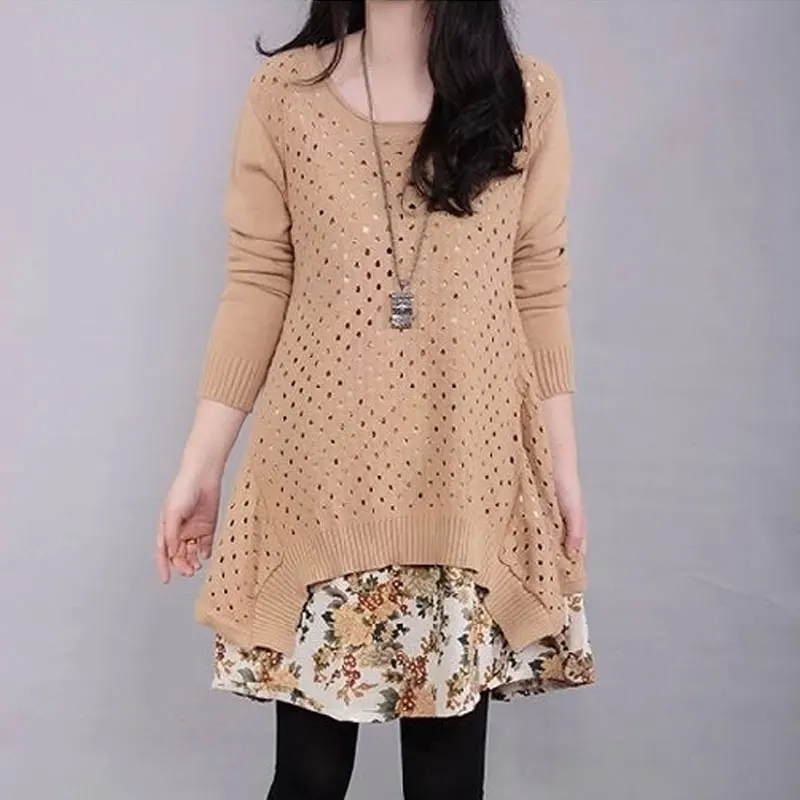 Spring Autumn Hollow Out Sweaters Sundress Two Piece Set Casual Printing Irregular Mini Dress Fashion Button Round Neck Dresses
Spring Autumn Hollow Out Sweaters Sundress Two Piece Set Casual Printing Irregular Mini Dress Fashion Button Round Neck Dresses