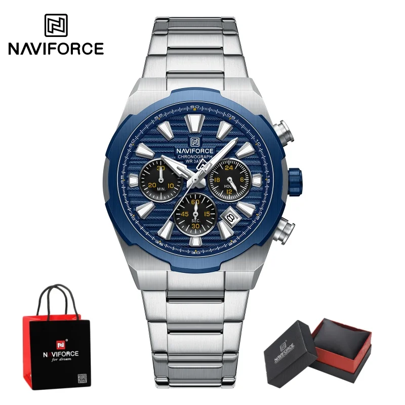 NAVIFORCE Men's Chronograph Quartz Watch 3ATM Waterproof Luminous Stainless Steel Strap Sport Casual Wristwatch Gifts box
NAVIFORCE Men's Chronograph Quartz Watch 3ATM Waterproof Luminous Stainless Steel Strap Sport Casual Wristwatch Gifts box