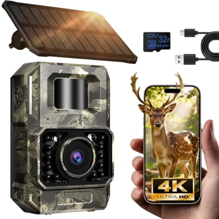 Wildlife trail camera for hunting and surveillance, 4K 64MP solar WiFi Bluetooth camera with night vision, black, rechargeable
Wildlife trail camera for hunting and surveillance, 4K 64MP solar WiFi Bluetooth camera with night vision, black, rechargeable