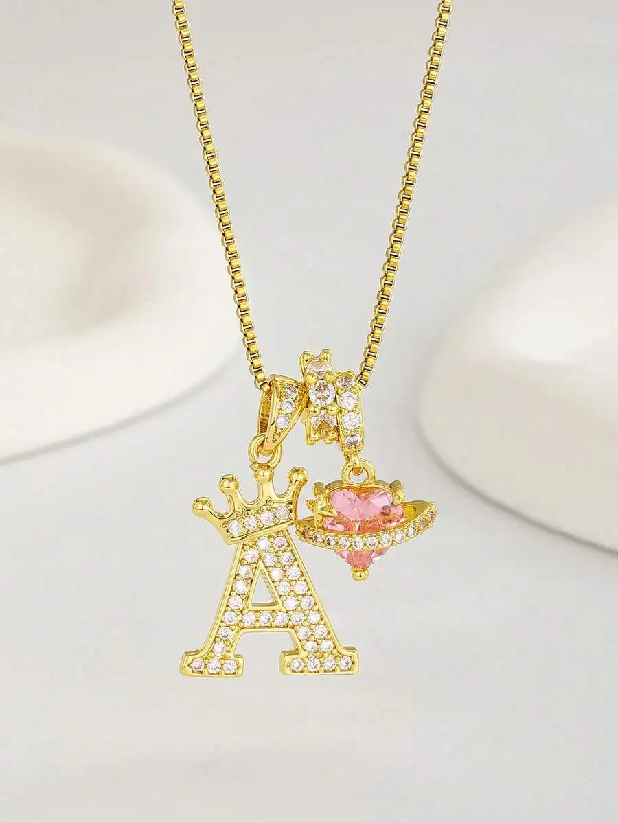 Cubic Zirconia Pink Heart Crown Letter A Pendant Necklace Stainless Steel For Women
Cubic Zirconia Pink Heart Crown Letter A Pendant Necklace Stainless Steel For Women