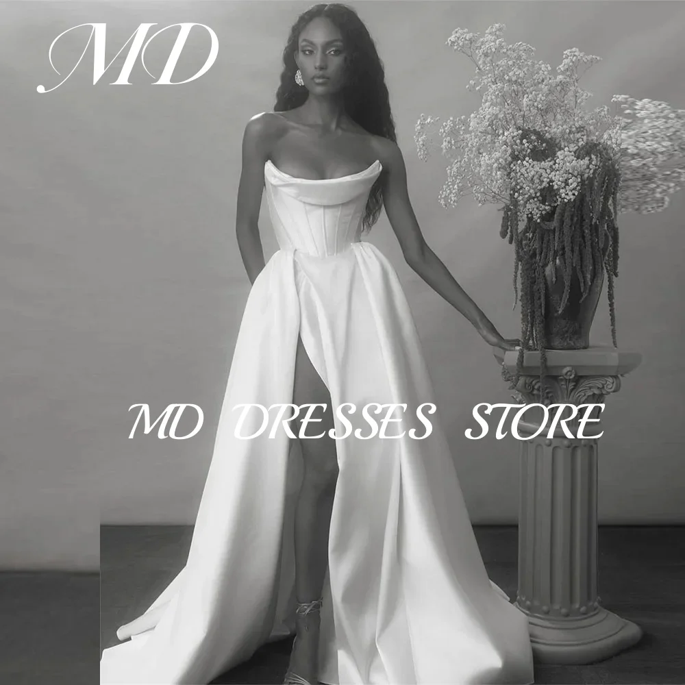 MD Elegant A-line High Split Wedding Dress Strapless Illusion Sleeveless Bridal Gown Sweep Train Vestido De Noiva Customized
MD Elegant A-line High Split Wedding Dress Strapless Illusion Sleeveless Bridal Gown Sweep Train Vestido De Noiva Customized