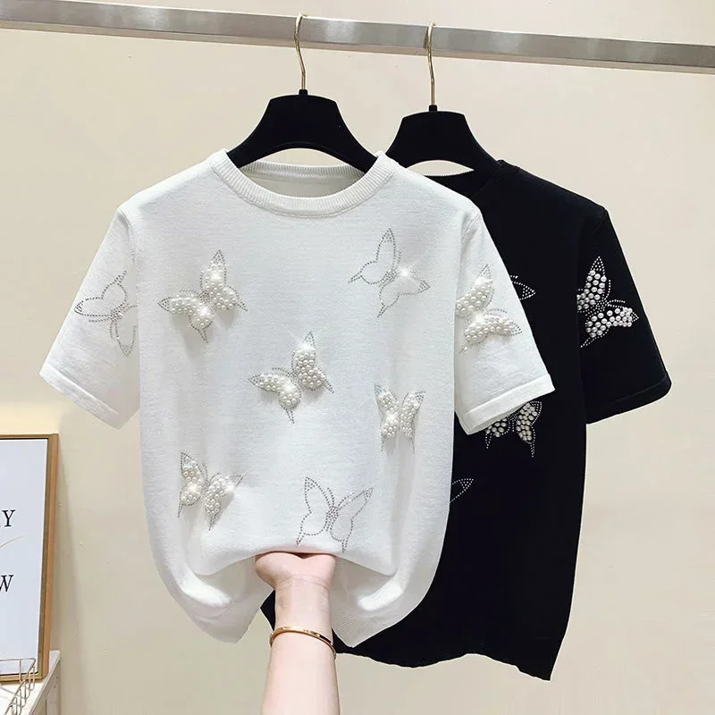 Summer Butterfly Nail Bead Short Sleeve Fashion Korean Thin Casual Women T Shirts Shirts for Women
Summer Butterfly Nail Bead Short Sleeve Fashion Korean Thin Casual Women T Shirts Shirts for Women