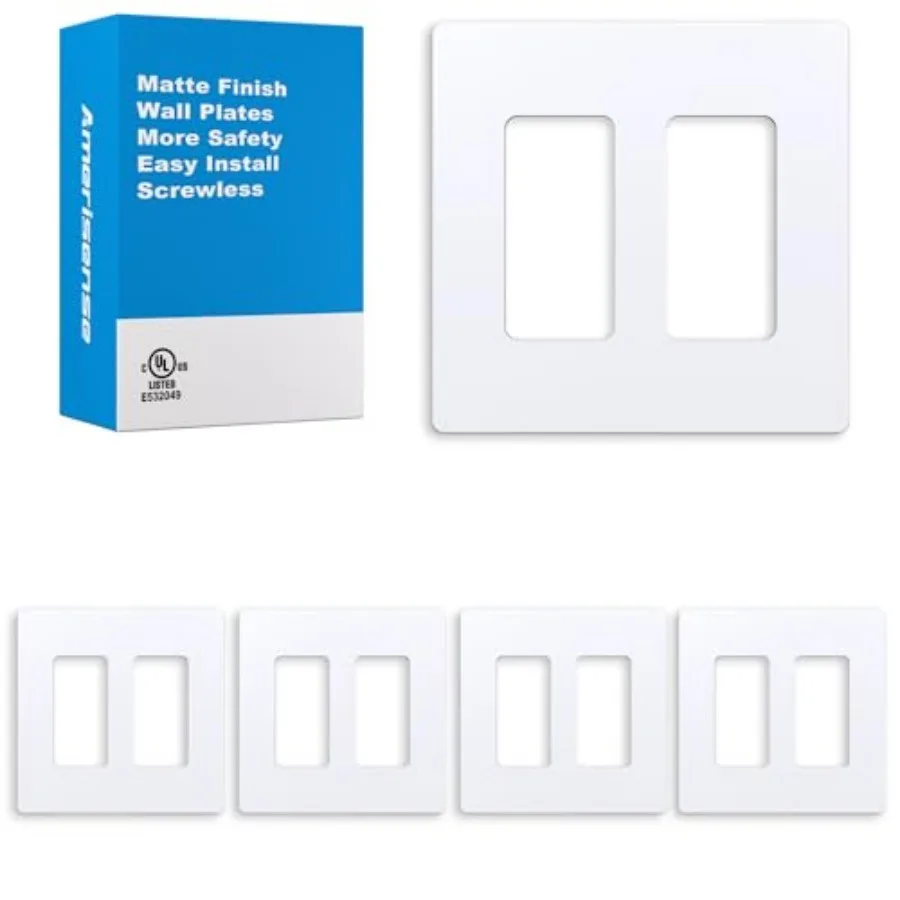 Outlet Cover, Screwless Decorator Wall Plate, Light switch Power Plug Cover, 2-Gang Standard Size, Matte White, 5 Pack, UL list
Outlet Cover, Screwless Decorator Wall Plate, Light switch Power Plug Cover, 2-Gang Standard Size, Matte White, 5 Pack, UL list