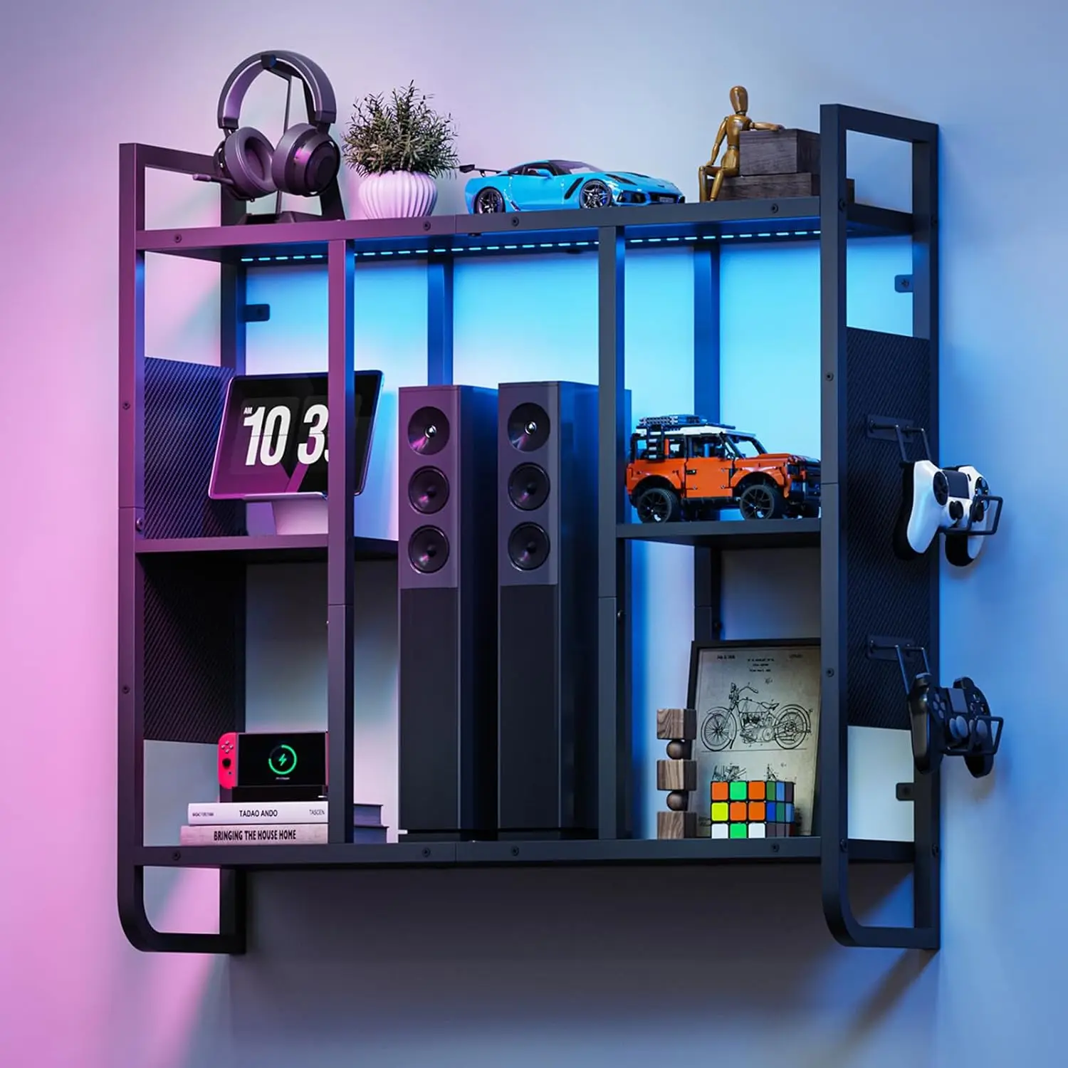 3-Tier LED Gaming Floating Shelves with Controller Hooks, Wall Mounted Storage for Room Decor, Kitchen, Home Bar
3-Tier LED Gaming Floating Shelves with Controller Hooks, Wall Mounted Storage for Room Decor, Kitchen, Home Bar