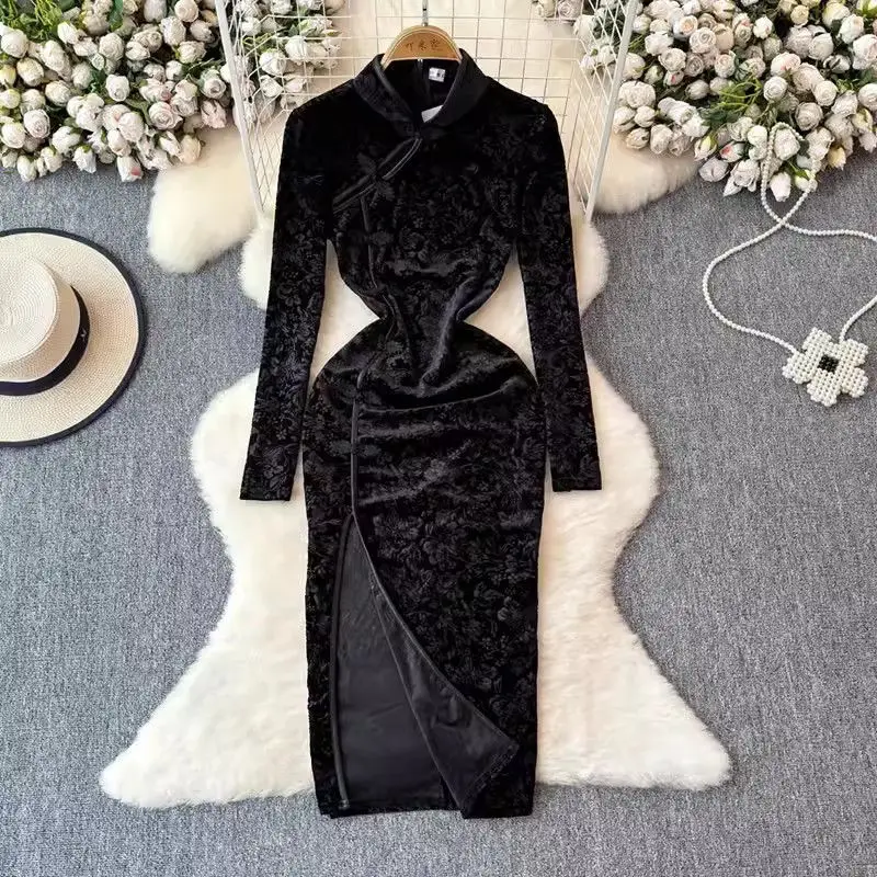 High End Retro Chinese Style Qipao Dress Young Girl Stand Collar Slim Fit Split Velvet Cheongsam Women Elegant Dress K2143
High End Retro Chinese Style Qipao Dress Young Girl Stand Collar Slim Fit Split Velvet Cheongsam Women Elegant Dress K2143