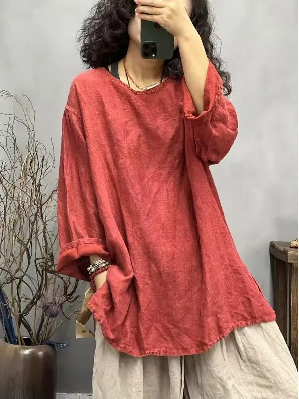 Новый весенне-летний художественный свободный женский льняной топ с плечами, футболка средней длины, круглый, Ne
Новый весенне-летний художественный свободный женский льняной топ с плечами, футболка средней длины, круглый, Ne