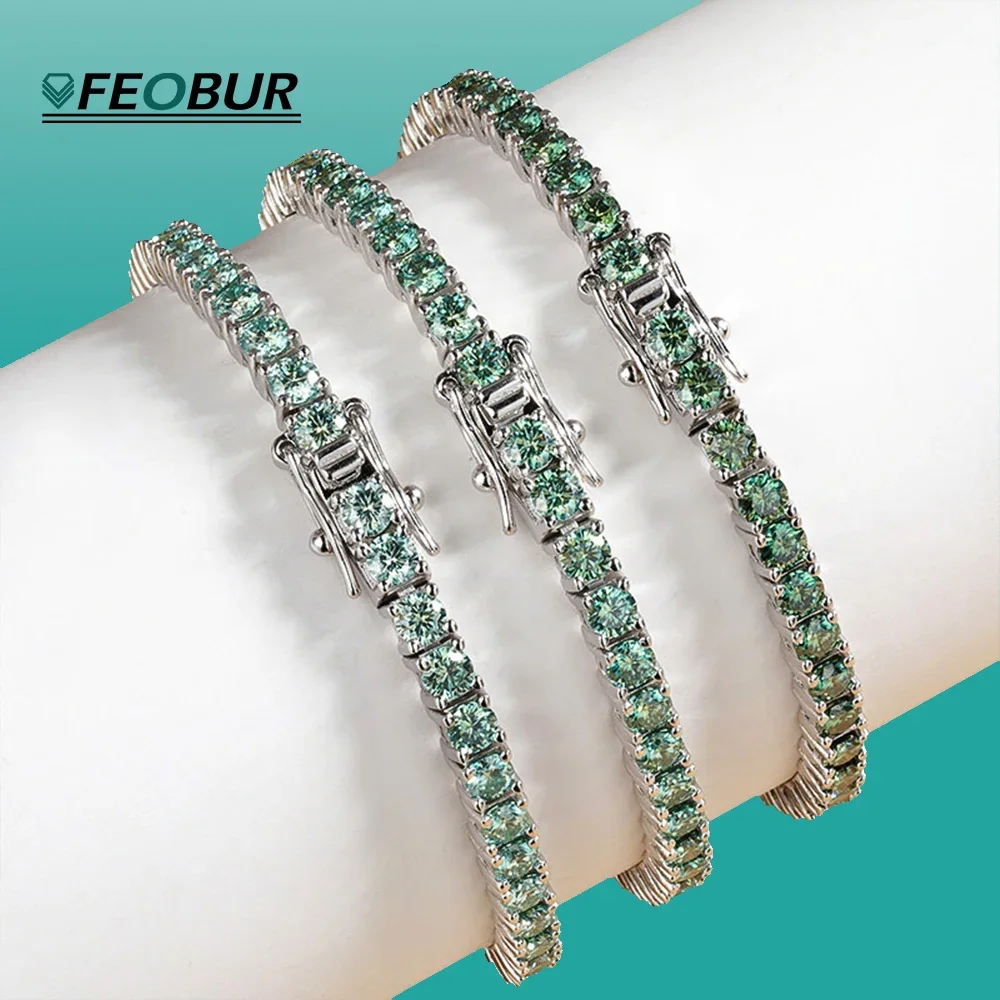 FEOBUR Full 3/4/5mm Blue Green Moissanite Tennis Bracelets Certified S925 Silver Plated 18K Lab Diamond Bangle for Women Man
FEOBUR Full 3/4/5mm Blue Green Moissanite Tennis Bracelets Certified S925 Silver Plated 18K Lab Diamond Bangle for Women Man