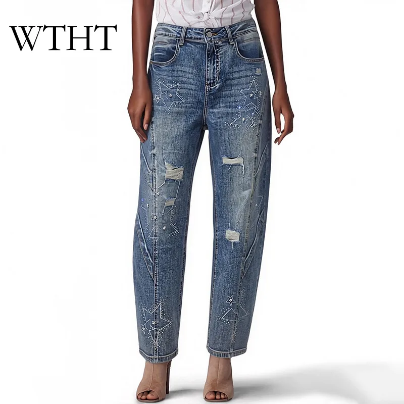 WTHT New 2026 Summer Women Star Rhinestone Hole Frayed Hole Straight Jeans Fashion High-waist Loose Denim Pants Female 1LS3080
WTHT New 2026 Summer Women Star Rhinestone Hole Frayed Hole Straight Jeans Fashion High-waist Loose Denim Pants Female 1LS3080
