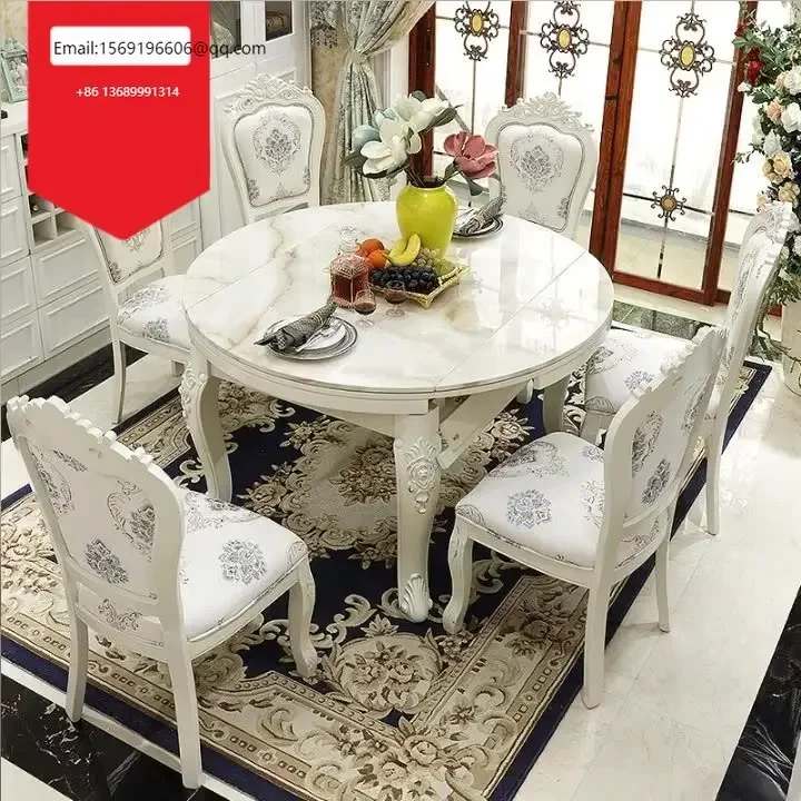 European-style solid wood round dining table and chair combination set simple retractable marble creative dining table
European-style solid wood round dining table and chair combination set simple retractable marble creative dining table