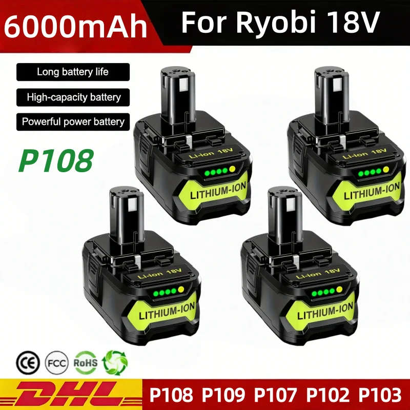 18V 6000mAh Lithium-ion Replacement Battery, Compatible with RYOBI P108 18V One+ Plus P104 P107 RB18L50 RB18L20 Power Tools
18V 6000mAh Lithium-ion Replacement Battery, Compatible with RYOBI P108 18V One+ Plus P104 P107 RB18L50 RB18L20 Power Tools