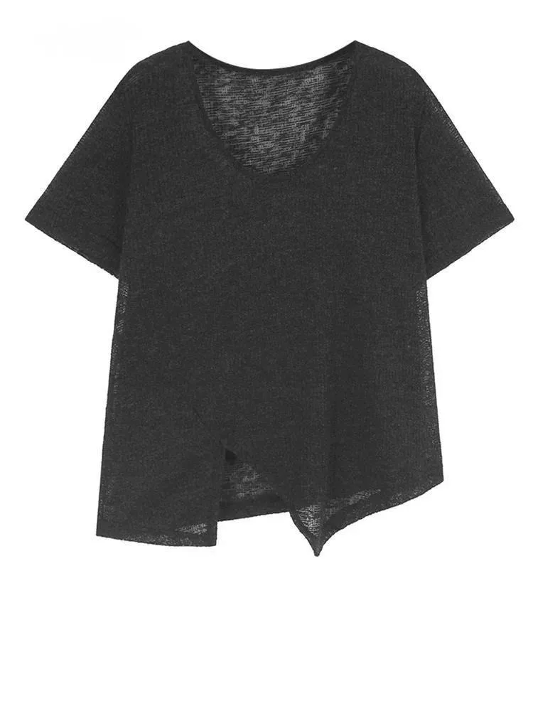 Women Black Thin Perspective Big Size Irregular T-shirt New Round Neck Short Sleeve Fashion Spring Summer
Women Black Thin Perspective Big Size Irregular T-shirt New Round Neck Short Sleeve Fashion Spring Summer