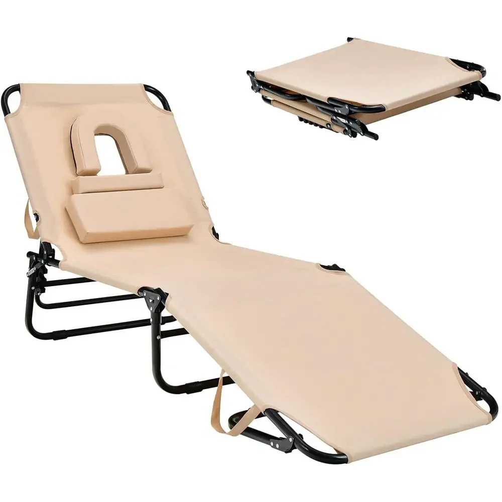 Beige Outdoor Chaise Lounge Chair with Hole, 350 lbs Capacity, Removable Pillow, Carry Strap, Adjustable Backrest, Suitable for
Beige Outdoor Chaise Lounge Chair with Hole, 350 lbs Capacity, Removable Pillow, Carry Strap, Adjustable Backrest, Suitable for