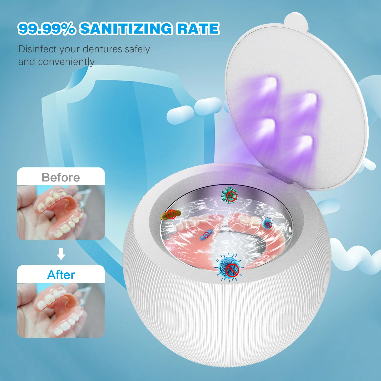 Portable UVC Disinfection Ultrasonic Denture Cleaner, High Frequency Sonic Cleaner for Dental Appliance, Jewelry, Keys Daily Use
Portable UVC Disinfection Ultrasonic Denture Cleaner, High Frequency Sonic Cleaner for Dental Appliance, Jewelry, Keys Daily Use