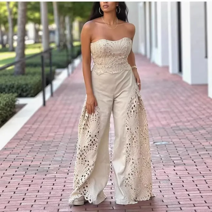 Pant Set Women Two Piece Sets Strapless Sleeveless Sexy Hollow Out Short Tops Wide Leg Long Pants High Waist Y2k Streetwear
Pant Set Women Two Piece Sets Strapless Sleeveless Sexy Hollow Out Short Tops Wide Leg Long Pants High Waist Y2k Streetwear
