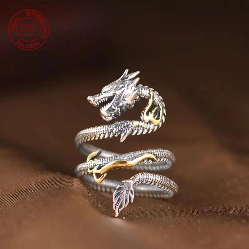 S925 Sterling Silver Animal Dragon Ring Vintage Men Woman Adjustable Personalized Jewelry Creative Gift Factory Price
S925 Sterling Silver Animal Dragon Ring Vintage Men Woman Adjustable Personalized Jewelry Creative Gift Factory Price