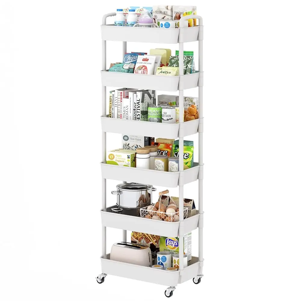 6-Tier Plastic Rolling Utility Cart With Handle, Multi-Functional Storage Trolley For Office, Living Room, Kitchen, Movable
6-Tier Plastic Rolling Utility Cart With Handle, Multi-Functional Storage Trolley For Office, Living Room, Kitchen, Movable