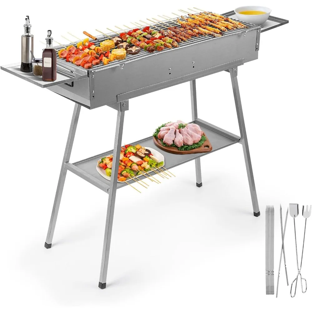 Portable Charcoal Grill Outdoor Cooking, 32”L x 10”W Folded Camping Barbecue Grill with Storage Shelf, Metal Kebab Skewers
Portable Charcoal Grill Outdoor Cooking, 32”L x 10”W Folded Camping Barbecue Grill with Storage Shelf, Metal Kebab Skewers