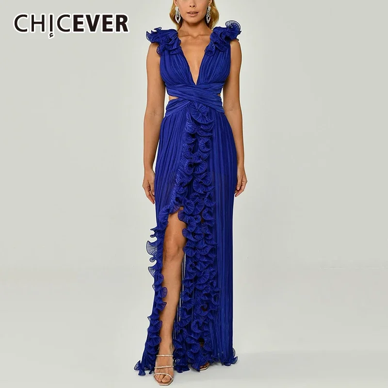 CHICEVER однотонное сексуальное подиумное платье с оборками для женщин, туника без рукавов с глубоким вырезом, шикарные вечерние платья, женские
CHICEVER однотонное сексуальное подиумное платье с оборками для женщин, туника без рукавов с глубоким вырезом, шикарные вечерние платья, женские