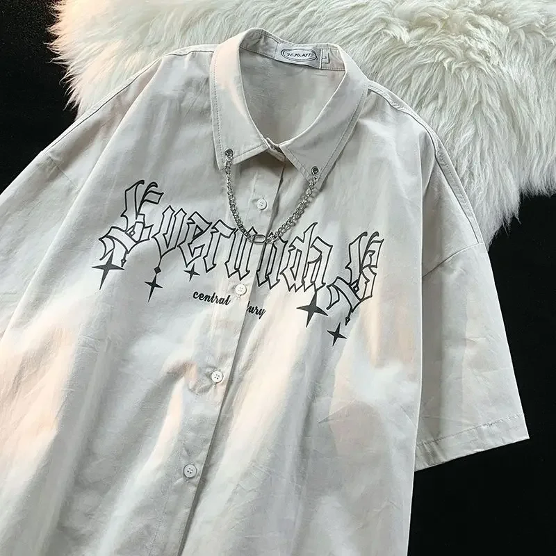 American retro letter printed short sleeved shirt for men and women summer loose collar high street casual hip-hop couple top
American retro letter printed short sleeved shirt for men and women summer loose collar high street casual hip-hop couple top