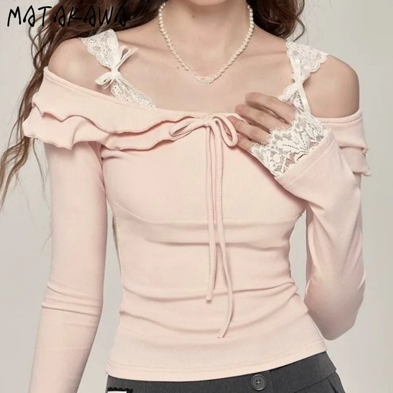 Matakawa Y2k Lace Patchwork T Shirt for Women Spring Autumn Sexy Ropa De Mujer Fashion Slash Neck Ruffles Pink Short Tees
Matakawa Y2k Lace Patchwork T Shirt for Women Spring Autumn Sexy Ropa De Mujer Fashion Slash Neck Ruffles Pink Short Tees