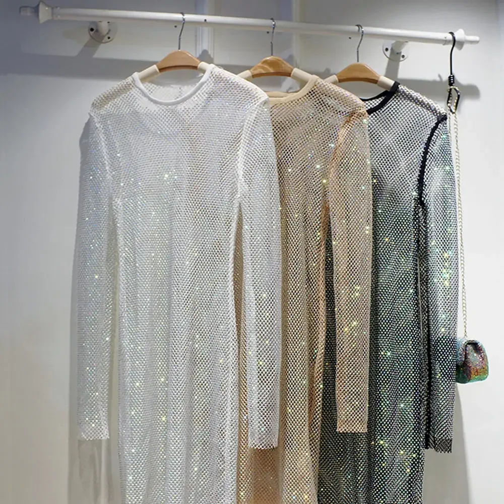 Spring and Summer New Shiny Full Diamond Slim Mid-length Dress See-through Hollow Evening Dress T-shirt Wild Bag Hip Skirt Women
Spring and Summer New Shiny Full Diamond Slim Mid-length Dress See-through Hollow Evening Dress T-shirt Wild Bag Hip Skirt Women