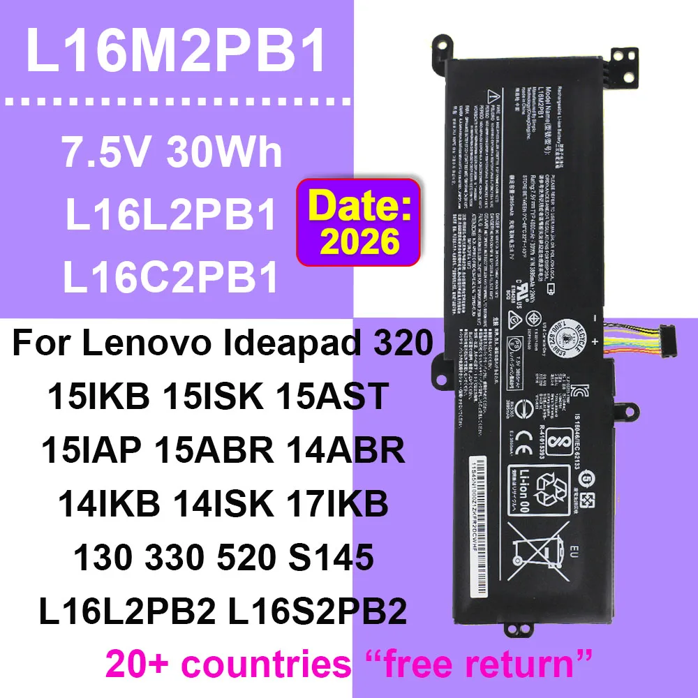 30Wh Laptop Battery L16M2PB1 L16L2PB1 For Lenovo IdeaPad 130 320 330 520 S145 V145 15IKB 15AST 15ABR 15IKBR 14IKB L16S2PB2
30Wh Laptop Battery L16M2PB1 L16L2PB1 For Lenovo IdeaPad 130 320 330 520 S145 V145 15IKB 15AST 15ABR 15IKBR 14IKB L16S2PB2