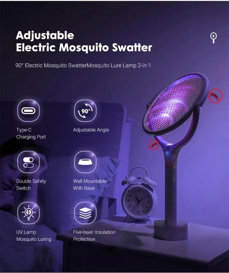 5 in 1 Foldable Electric Fly Swatter, Rechargeable UV Light Mosquito Killer Lamp,Modes Physical Mosquito Racket for Home
5 in 1 Foldable Electric Fly Swatter, Rechargeable UV Light Mosquito Killer Lamp,Modes Physical Mosquito Racket for Home