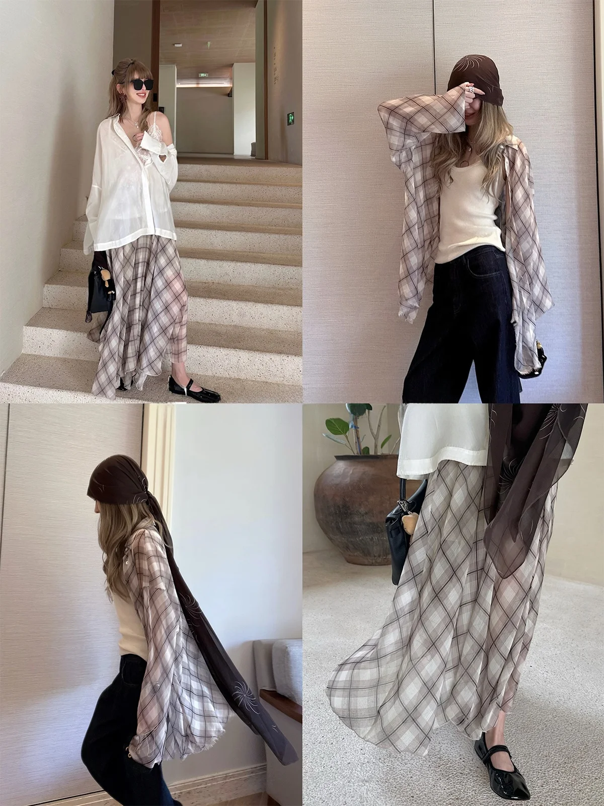 Oversize Plaid Shirt And Skirt Set Women's Fashion Spring Collection Long Sleeve Weekday Escape Checkered Half Skirt Ensemble
Oversize Plaid Shirt And Skirt Set Women's Fashion Spring Collection Long Sleeve Weekday Escape Checkered Half Skirt Ensemble
