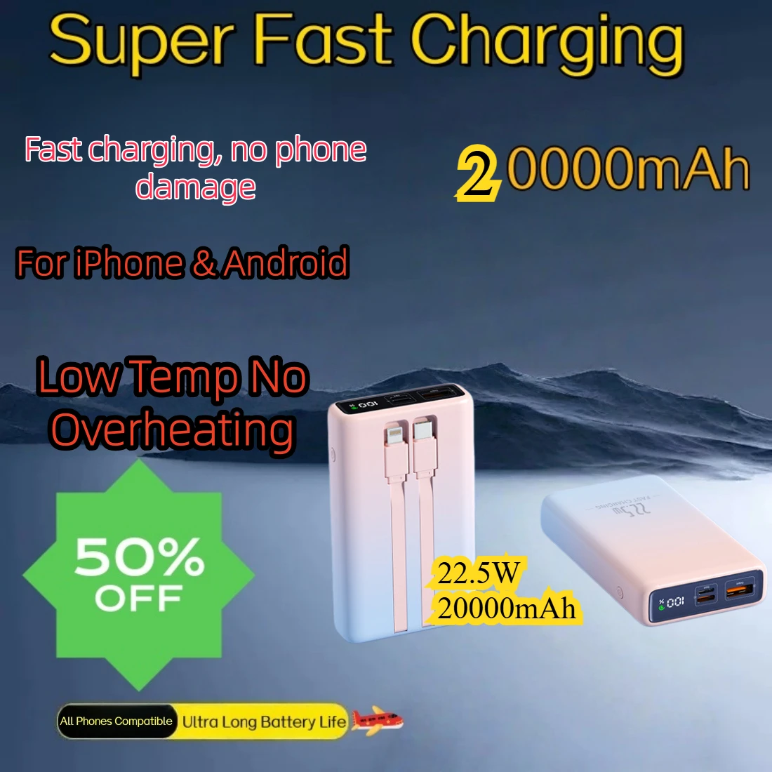 120W High Power Fast Charging 20000mAh Power Bank With Built-in Cable Universal Portable Phone Charger External Battery
120W High Power Fast Charging 20000mAh Power Bank With Built-in Cable Universal Portable Phone Charger External Battery