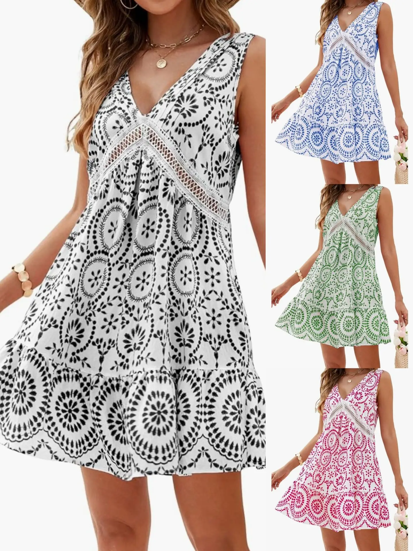 Sexy V-neck Sleeveless Dress For Women Summer Fashion Sundress Retro Print Long Dresses Lace Mini Dress Femme Vestidos
Sexy V-neck Sleeveless Dress For Women Summer Fashion Sundress Retro Print Long Dresses Lace Mini Dress Femme Vestidos