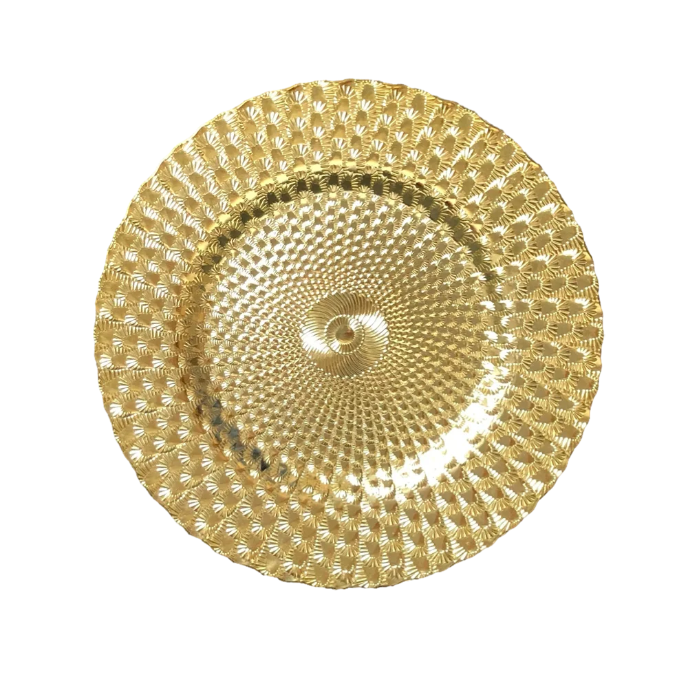 50pcs| 13" Gold Peacock Pattern Plastic Charger Plates, Round Serving Trays, Event Tabletop Decor Wedding Supply Underplate
50pcs| 13" Gold Peacock Pattern Plastic Charger Plates, Round Serving Trays, Event Tabletop Decor Wedding Supply Underplate