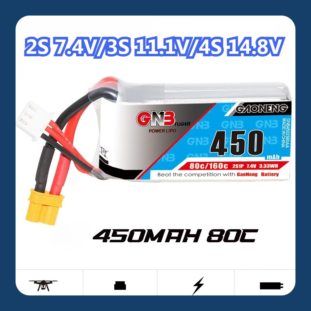 450mAh 80C Lipo Battery With XT30 Plug for FPV Drone Quadcopter Helicopter Airplane Parts 2S 7.4V/3S 11.1V/4S 14.8V
450mAh 80C Lipo Battery With XT30 Plug for FPV Drone Quadcopter Helicopter Airplane Parts 2S 7.4V/3S 11.1V/4S 14.8V