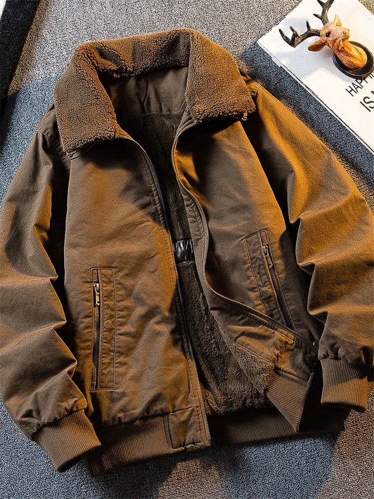 High-End Thiened eep Velvet Anti-Cold Coat Men's Autumn Winter Sle Warm Lamb Fur Cotton Jaet Youth Casual Long Sve
High-End Thiened eep Velvet Anti-Cold Coat Men's Autumn Winter Sle Warm Lamb Fur Cotton Jaet Youth Casual Long Sve