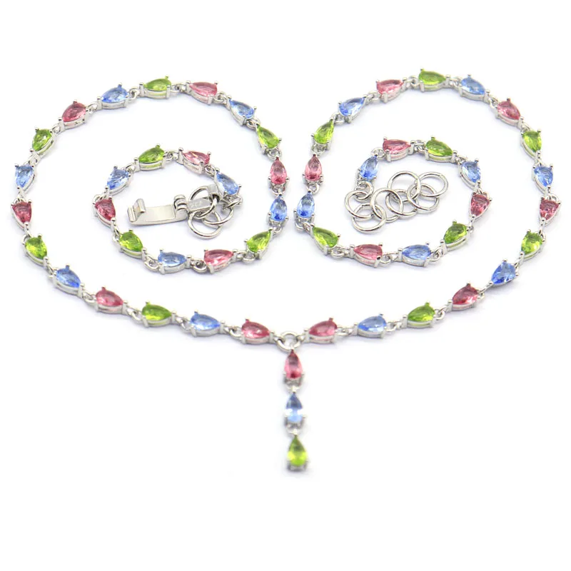 22x3mm Multi Color Pink Tourmaline Green Peridot Violet Tanzanite Women Engagement Silver Necklace 18.5-19.5inch
22x3mm Multi Color Pink Tourmaline Green Peridot Violet Tanzanite Women Engagement Silver Necklace 18.5-19.5inch