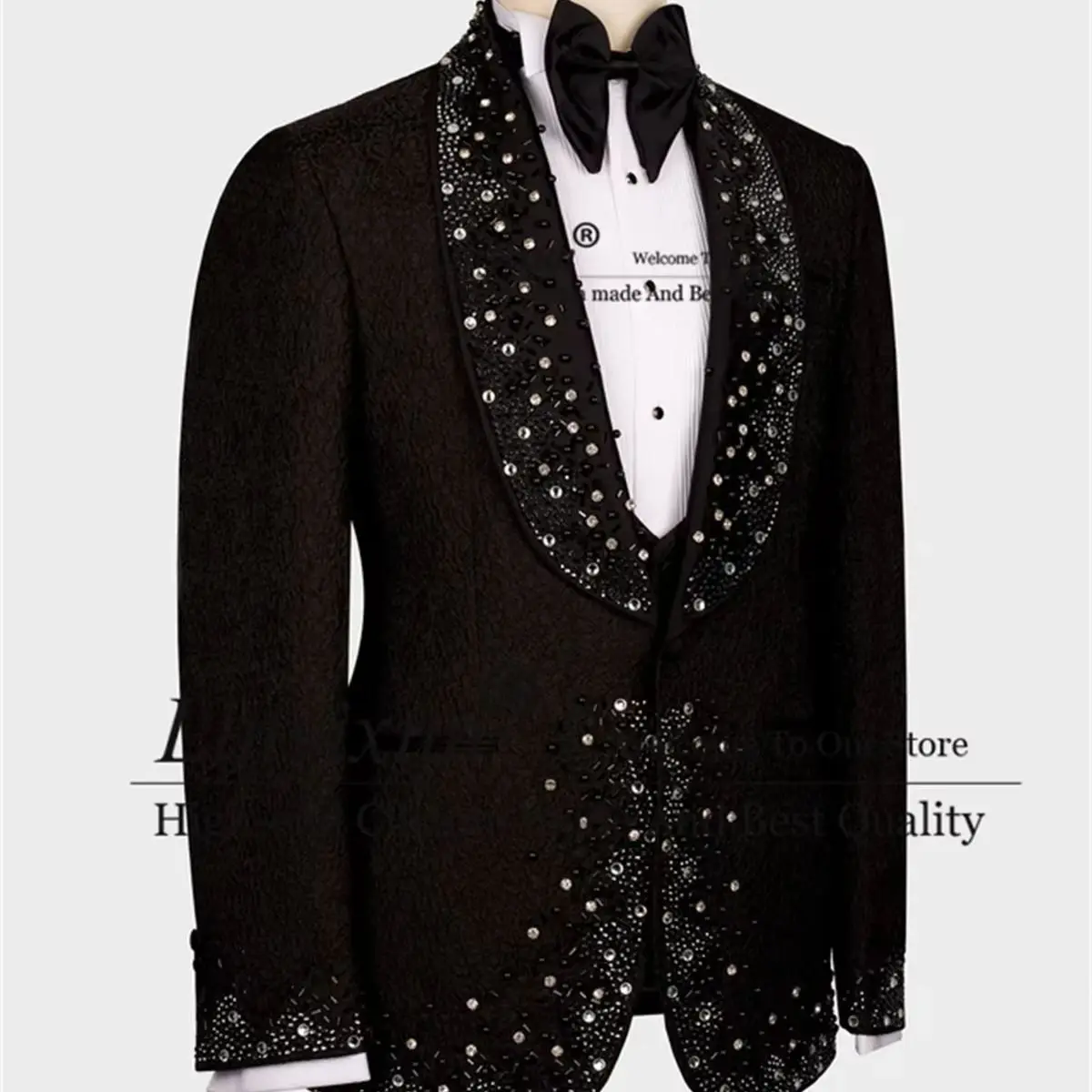 Customized Gem Stone Crytals Men Suit Shawl Lapel Groom Tuxedo 3 Piece Sets Wedding Prom Party Blazers Business Costume Homme
Customized Gem Stone Crytals Men Suit Shawl Lapel Groom Tuxedo 3 Piece Sets Wedding Prom Party Blazers Business Costume Homme