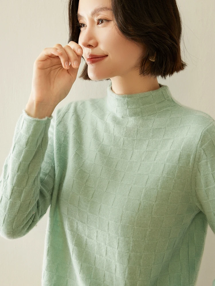 Women 100% Cashmere Sweater Autumn Winter Chequer Pullover Basic Simple Style Long Sleeve Cashmere Knitwear Soft Warm Clothing
Women 100% Cashmere Sweater Autumn Winter Chequer Pullover Basic Simple Style Long Sleeve Cashmere Knitwear Soft Warm Clothing