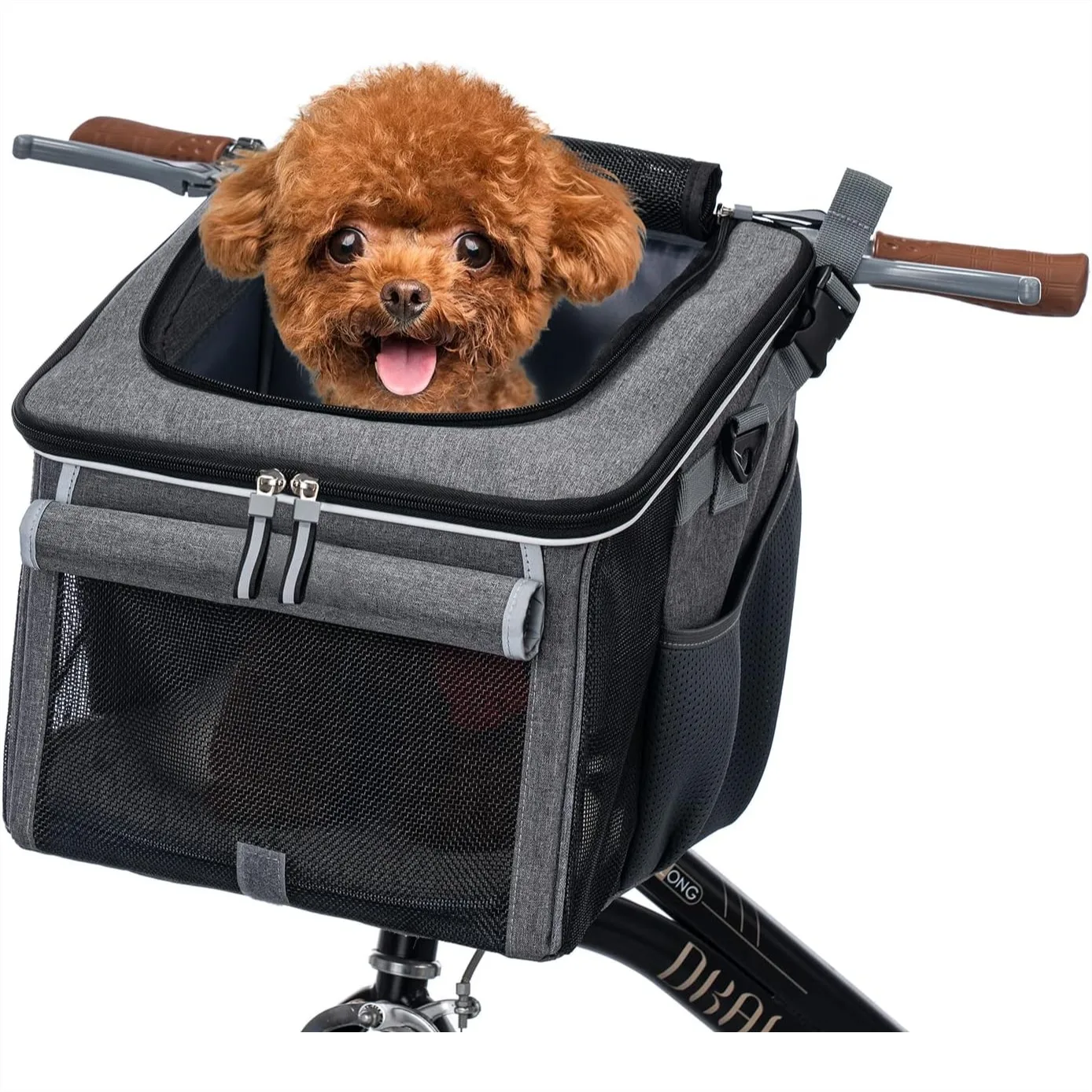 Dog Bike Basket for Small Dogs, Soft-Sided Carrier with 4 Mesh Windows and Safety Tether, Grey
Dog Bike Basket for Small Dogs, Soft-Sided Carrier with 4 Mesh Windows and Safety Tether, Grey