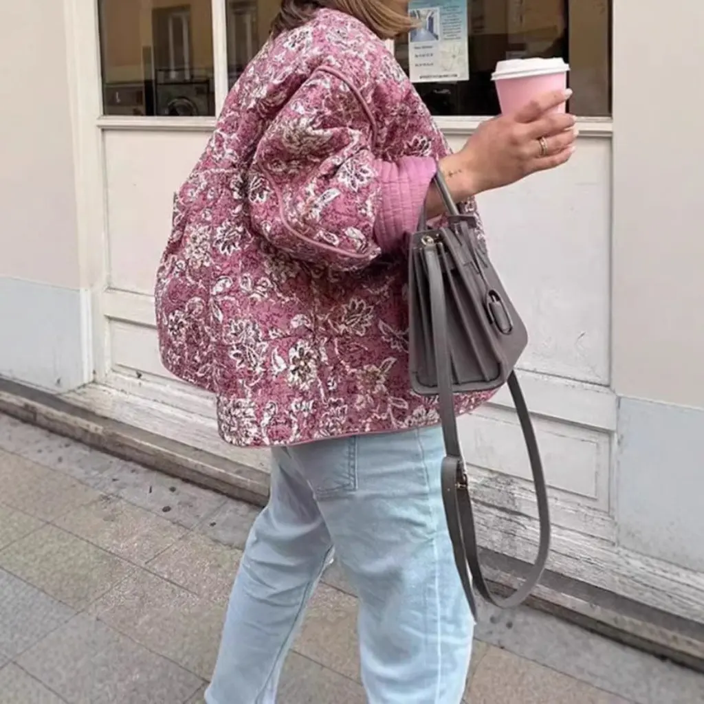 Autumn Printed round Neck Cardigan Long Sleeve Women's Cotton-Padded Jacket Casual Single-Breasted Fashion Outerwear 
Autumn Printed round Neck Cardigan Long Sleeve Women's Cotton-Padded Jacket Casual Single-Breasted Fashion Outerwear